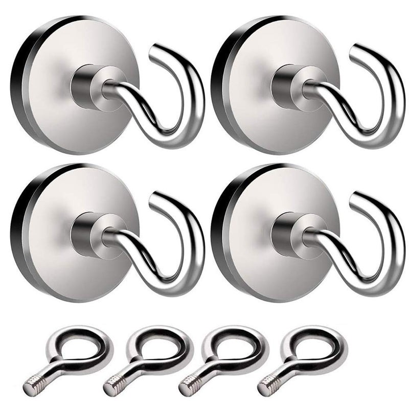 EVISWIY 150LBS Strong Magnetic Hooks Heavy Duty for Hanging Cruise Cabins Large Magnet Hooks for Fridge Whiteboard Locker Grill Magnetic Hanger Powerful Magnets with Hooks Eyebolt 4Pcs - Image 1
